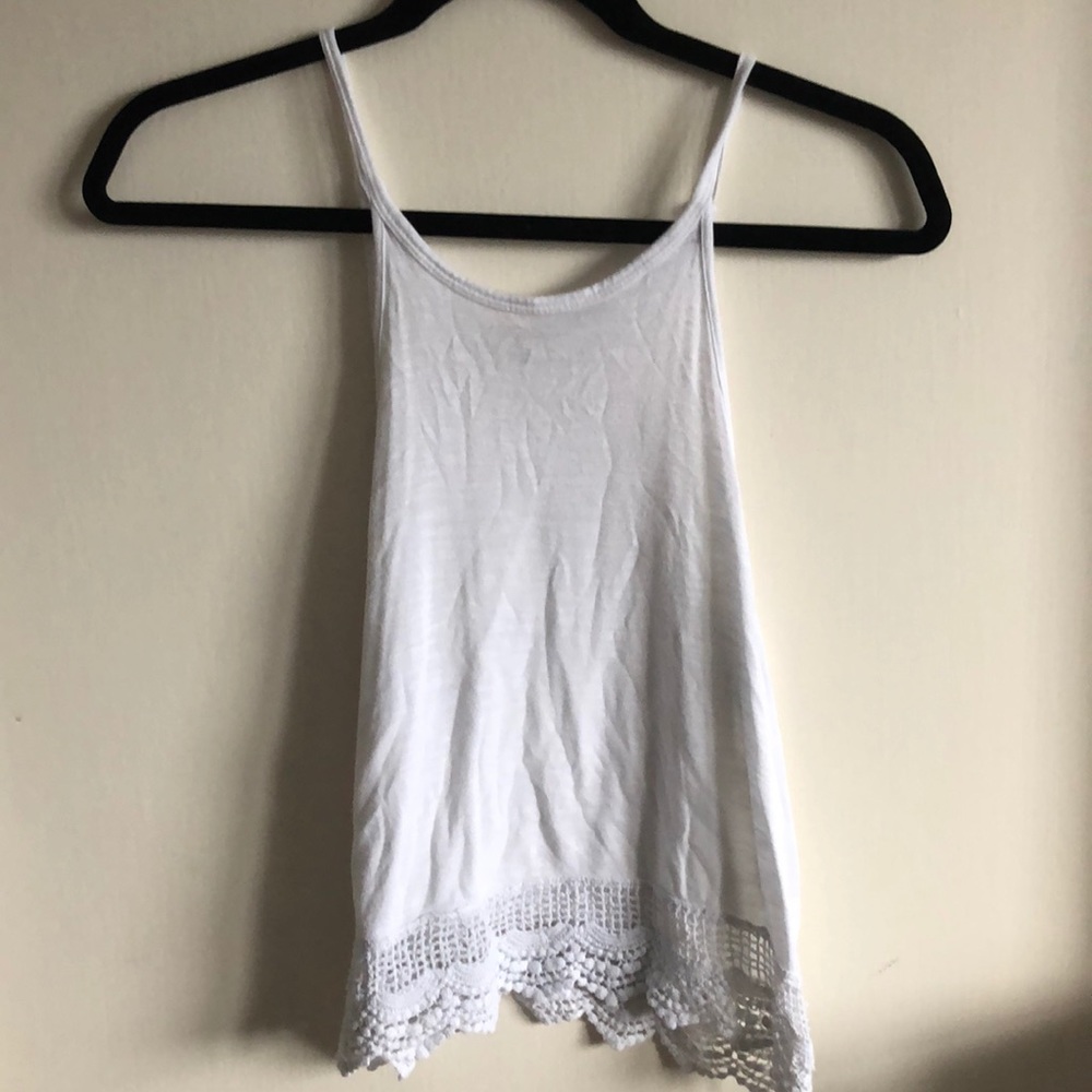 LA hearts high neck tank with crochet bottom
